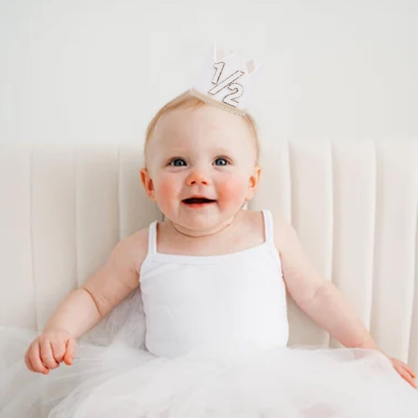 Simple Half Birthday Party Crown - Classic 1/2 Birthday Hat for Six Months Celebration,Unisex Photo Prop&Decorations