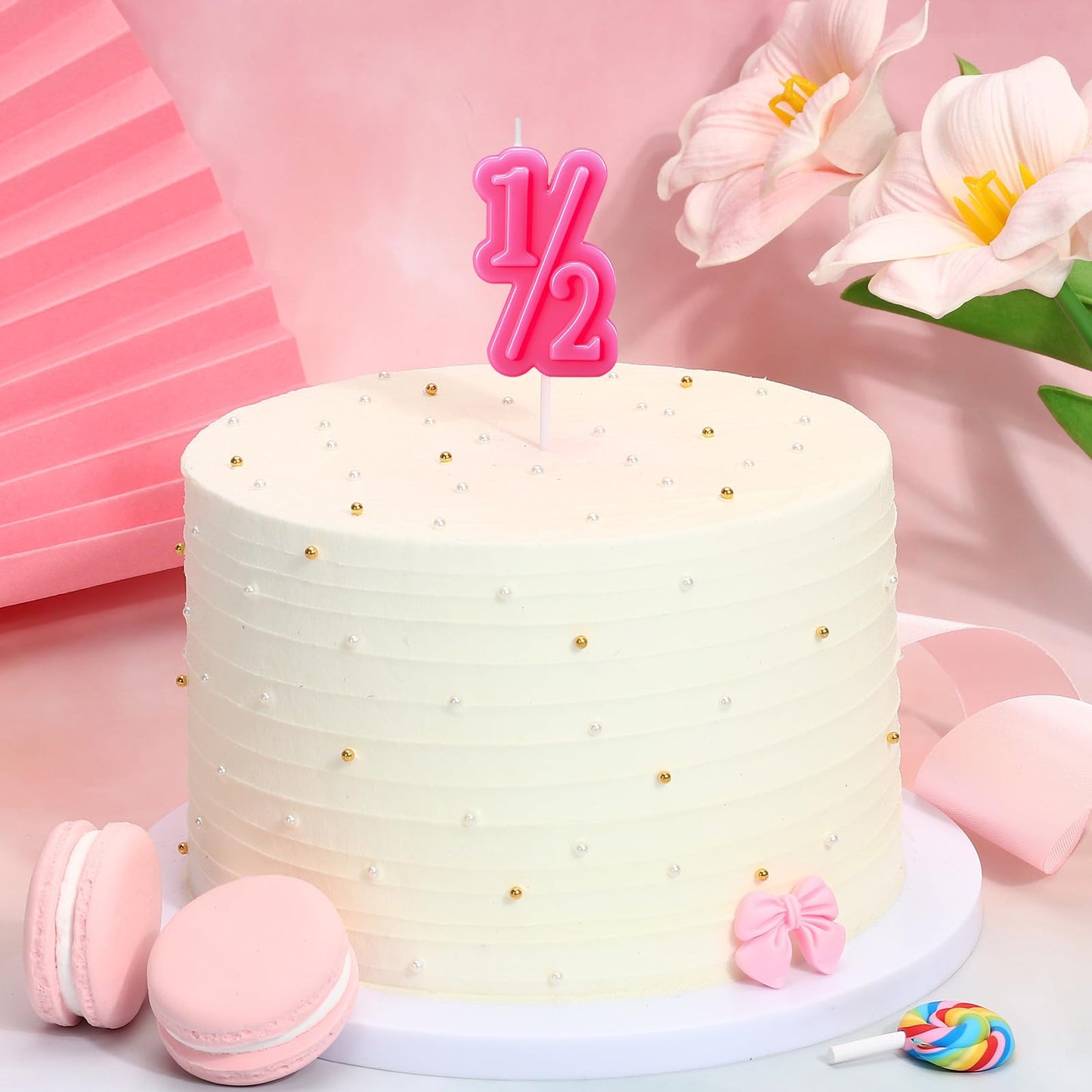 Half Year Birthday Candle, 1/2 Gold Number Birthday Candles, for Baby's Sixth Month Birthday Anniversary Celebration Party Decorations (Gold)