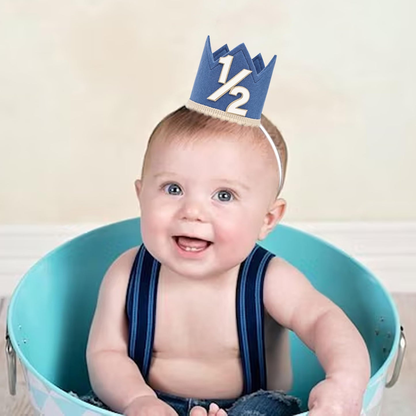 Simple Half Birthday Party Crown - Classic 1/2 Birthday Hat for Six Months Celebration,Unisex Photo Prop&Decorations