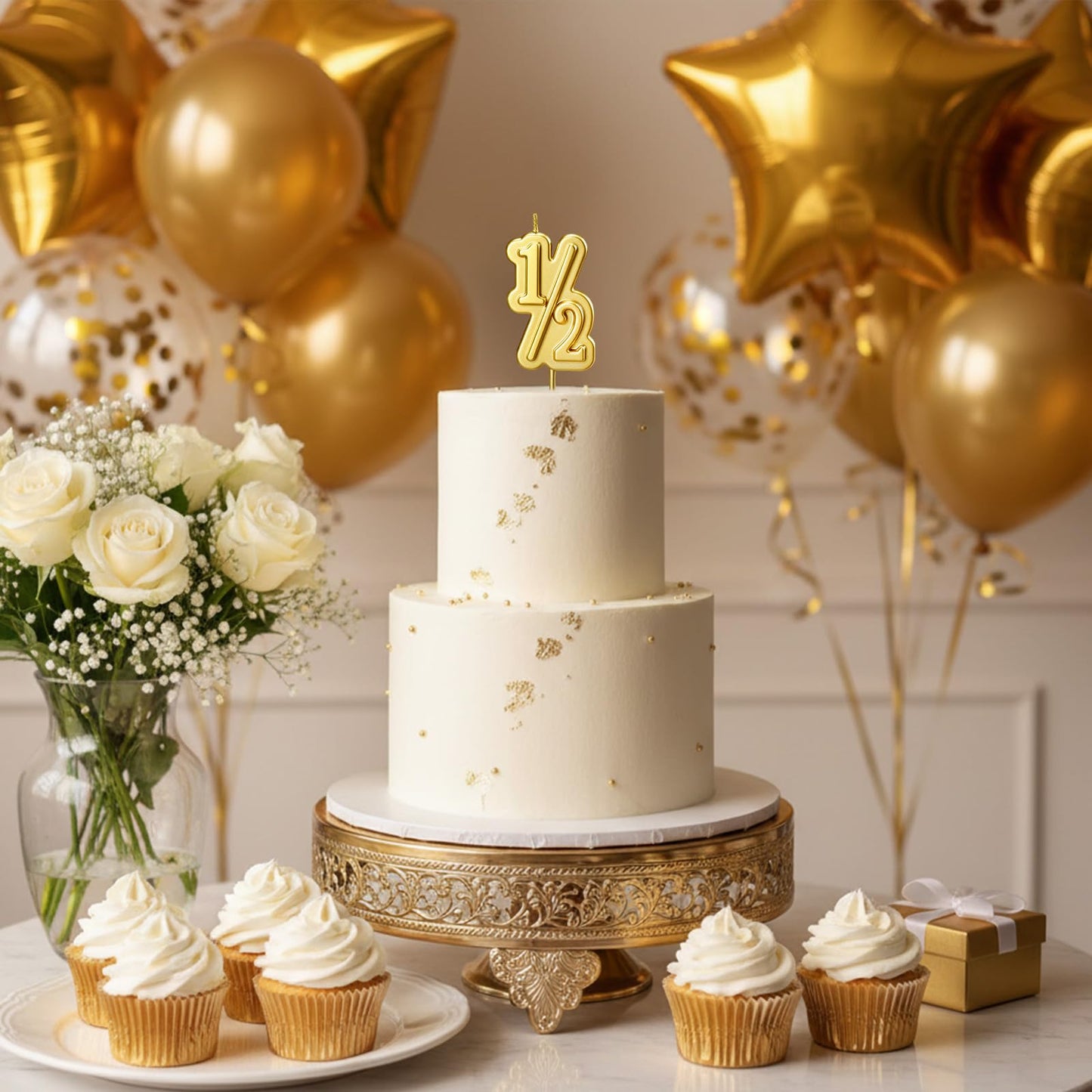 Half Year Birthday Candle, 1/2 Gold Number Birthday Candles, for Baby's Sixth Month Birthday Anniversary Celebration Party Decorations (Gold)