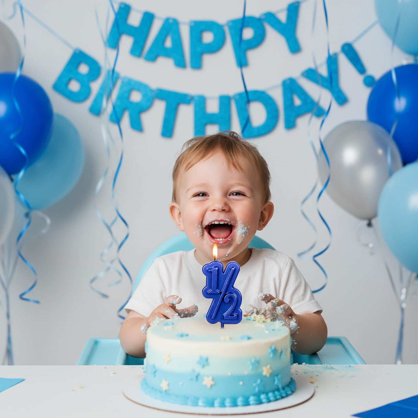 Half Year Birthday Candle, 1/2 Gold Number Birthday Candles, for Baby's Sixth Month Birthday Anniversary Celebration Party Decorations (Gold)