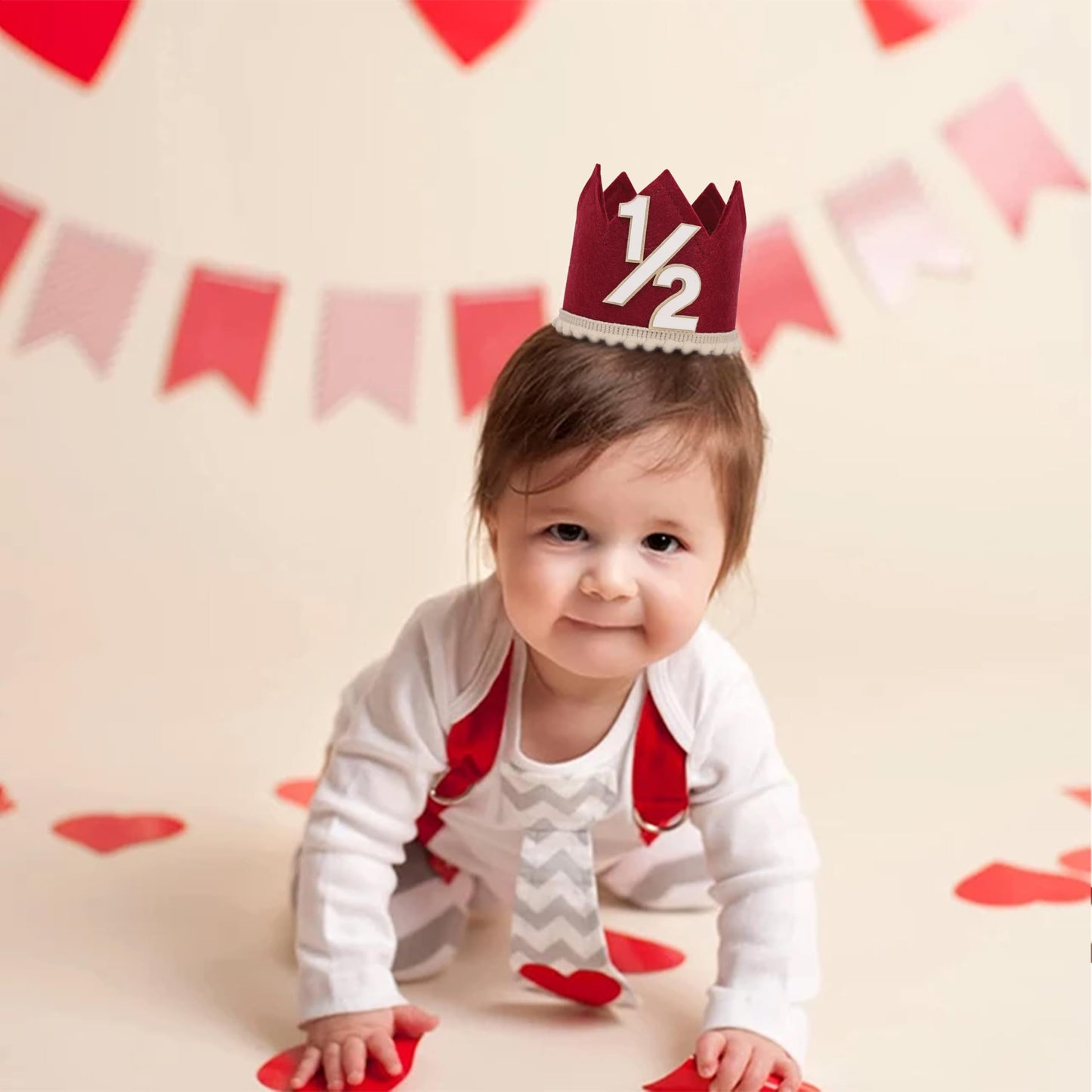 Simple Half Birthday Party Crown - Classic 1/2 Birthday Hat for Six Months Celebration,Unisex Photo Prop&Decorations