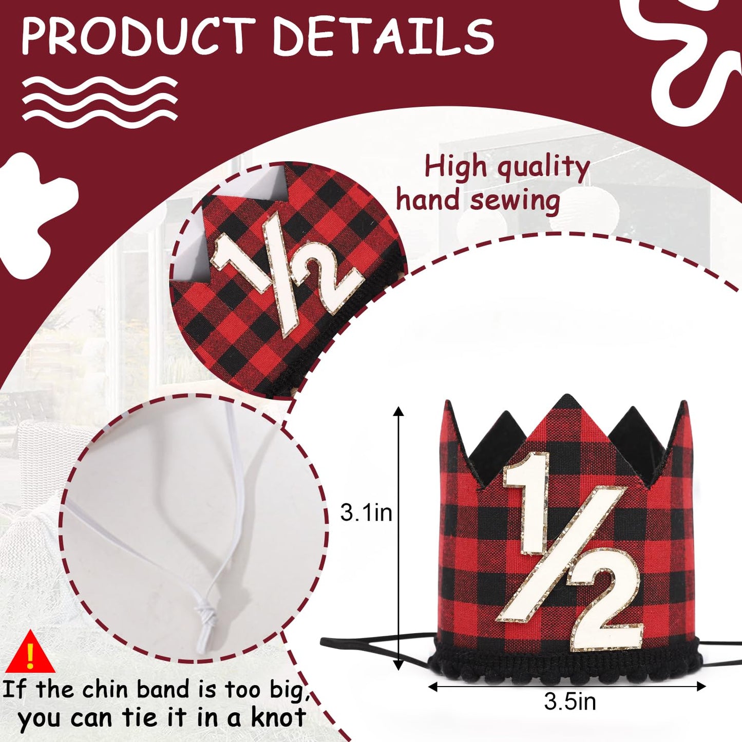 Simple Half Birthday Party Crown - Classic 1/2 Birthday Hat for Six Months Celebration,Unisex Photo Prop&Decorations