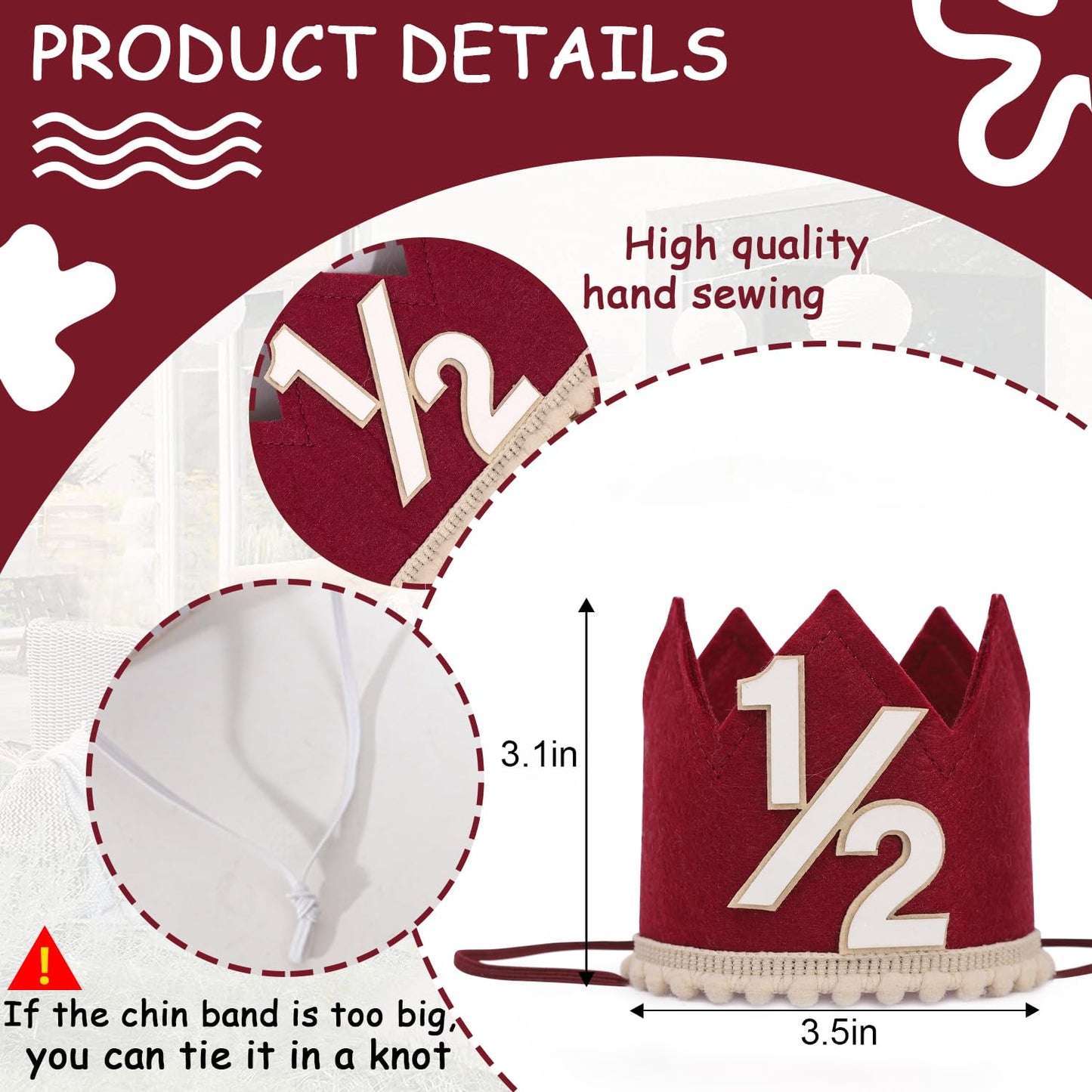 Simple Half Birthday Party Crown - Classic 1/2 Birthday Hat for Six Months Celebration,Unisex Photo Prop&Decorations