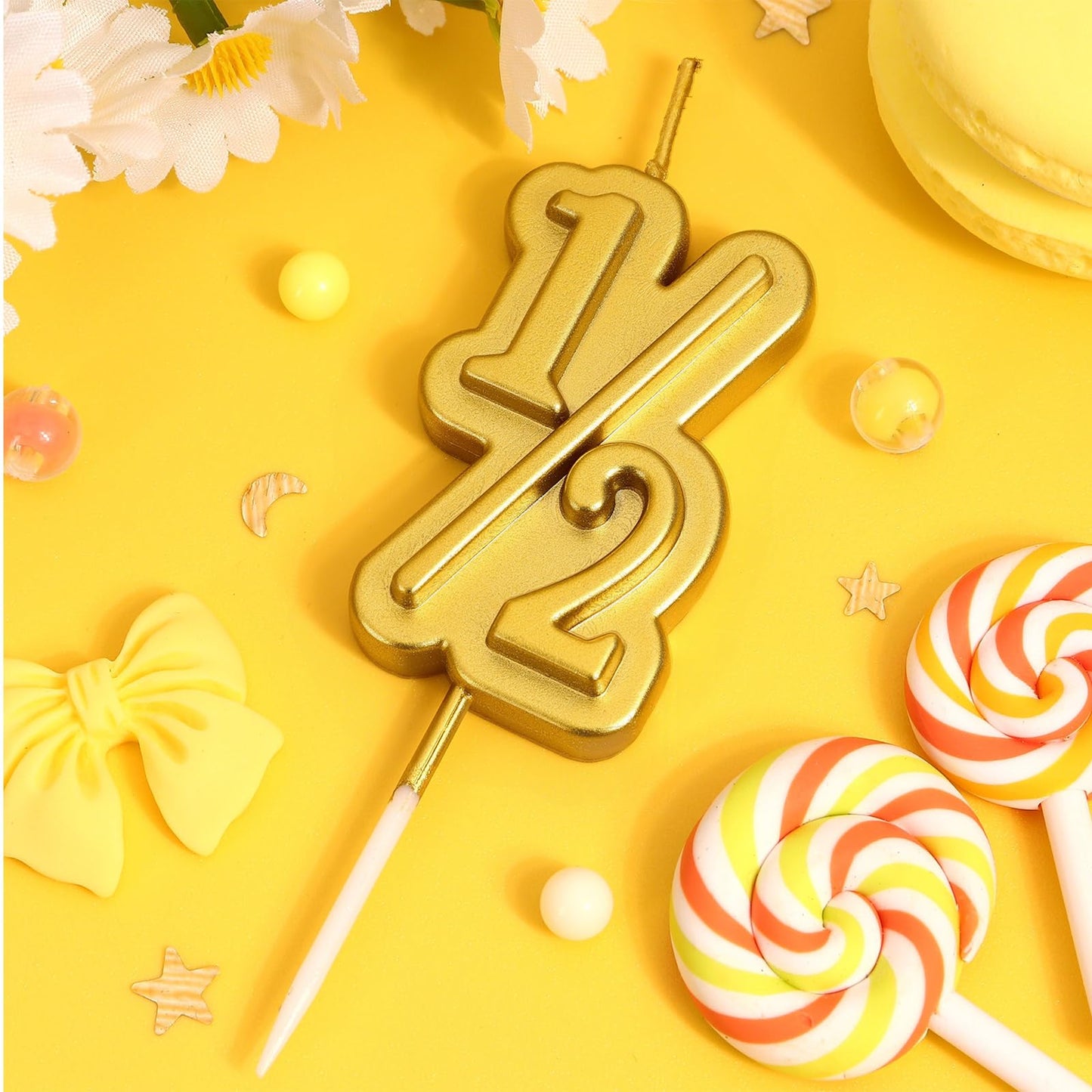 Half Year Birthday Candle, 1/2 Gold Number Birthday Candles, for Baby's Sixth Month Birthday Anniversary Celebration Party Decorations (Gold)