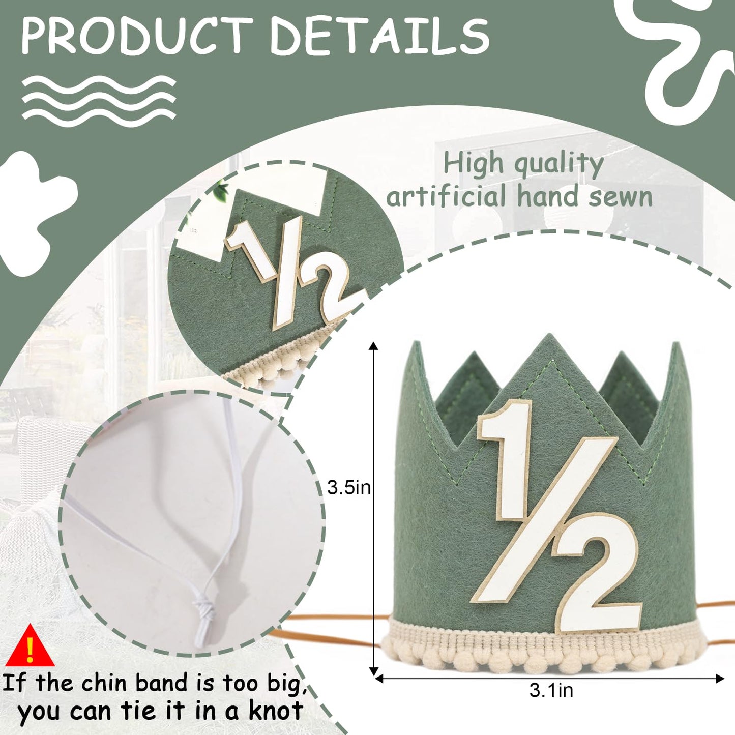 Simple Half Birthday Party Crown - Classic 1/2 Birthday Hat for Six Months Celebration,Unisex Photo Prop&Decorations