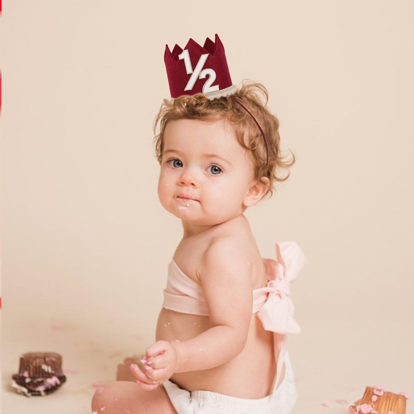 Simple Half Birthday Party Crown - Classic 1/2 Birthday Hat for Six Months Celebration,Unisex Photo Prop&Decorations