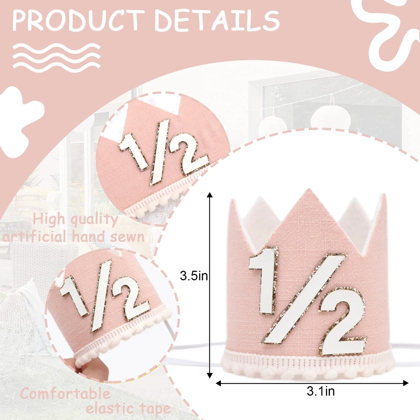 Simple Half Birthday Party Crown - Classic 1/2 Birthday Hat for Six Months Celebration,Unisex Photo Prop&Decorations