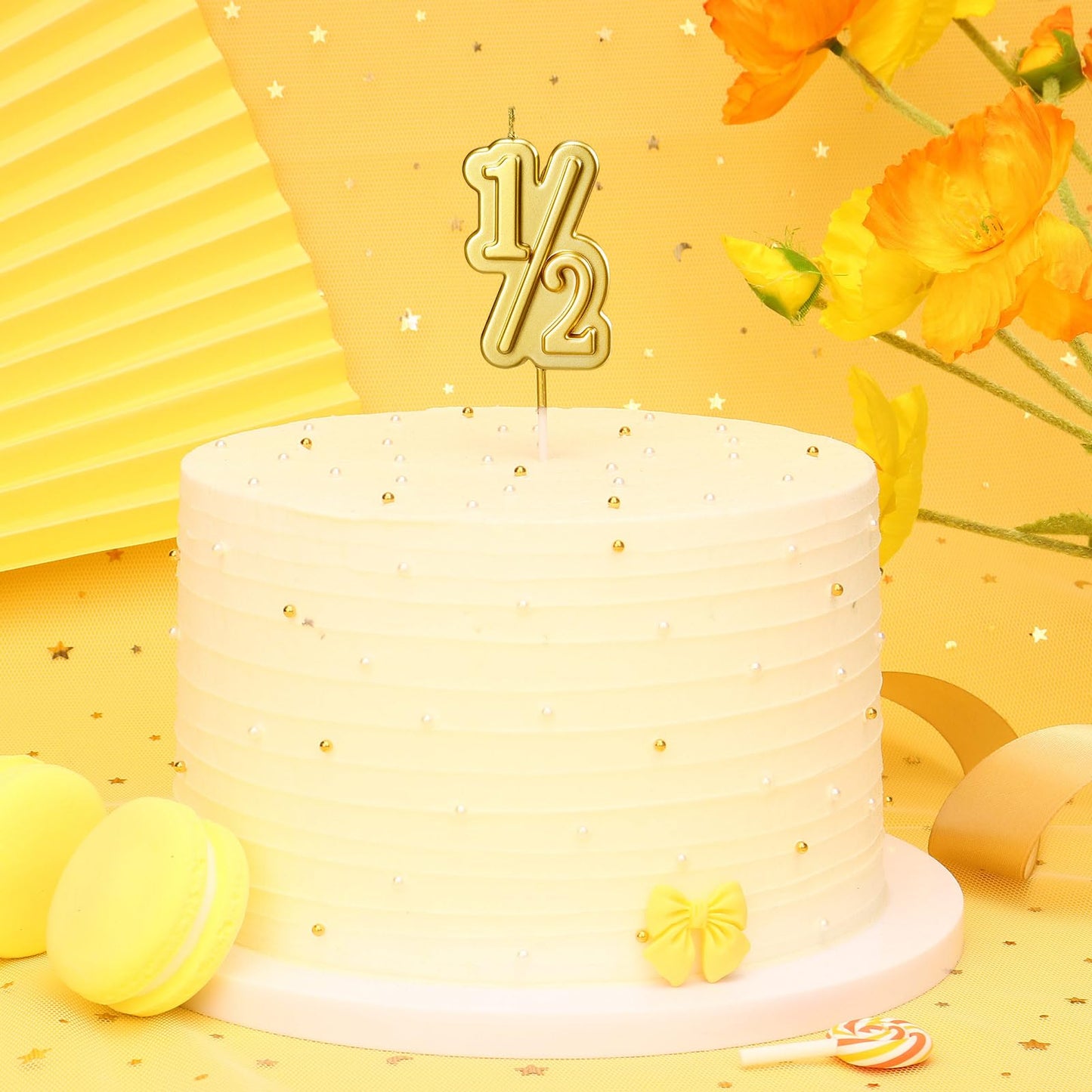 Half Year Birthday Candle, 1/2 Gold Number Birthday Candles, for Baby's Sixth Month Birthday Anniversary Celebration Party Decorations (Gold)