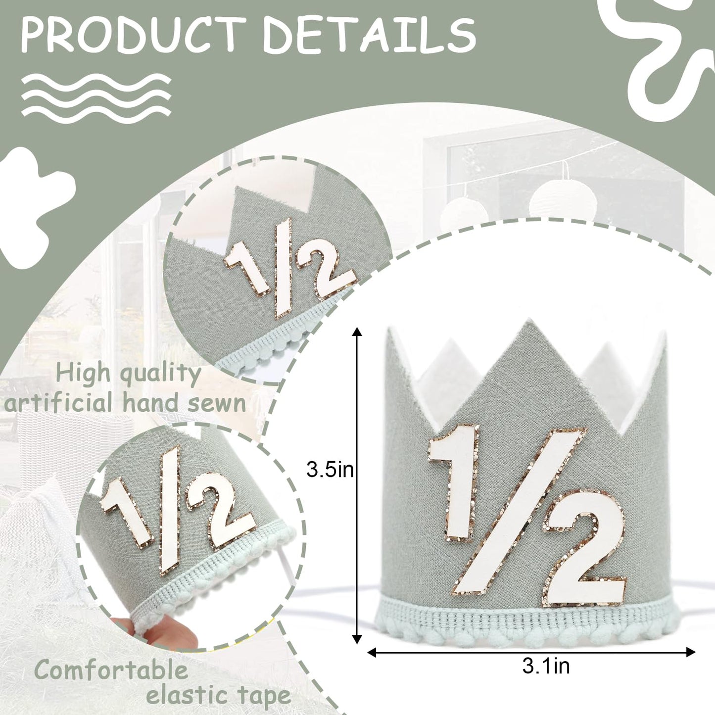 Simple Half Birthday Party Crown - Classic 1/2 Birthday Hat for Six Months Celebration,Unisex Photo Prop&Decorations