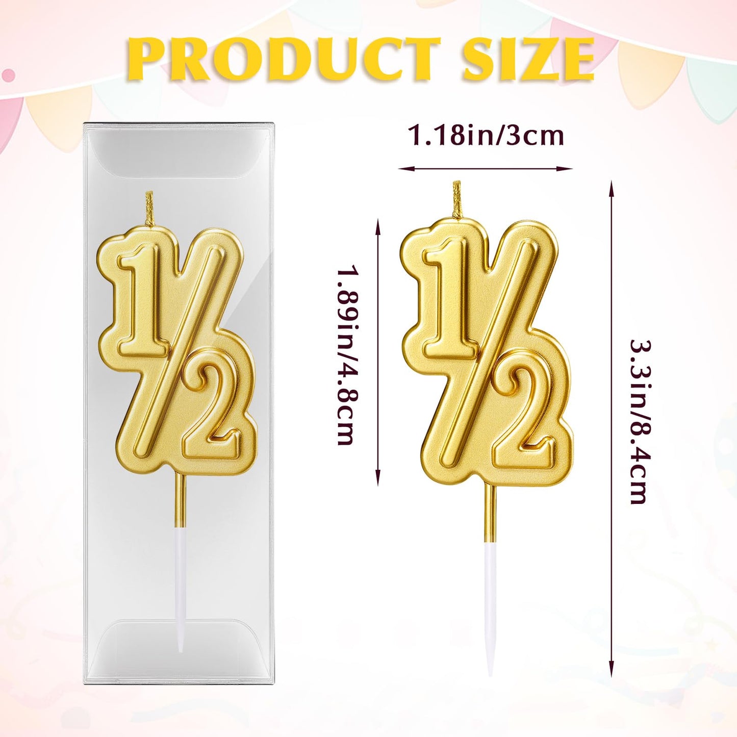 Half Year Birthday Candle, 1/2 Gold Number Birthday Candles, for Baby's Sixth Month Birthday Anniversary Celebration Party Decorations (Gold)