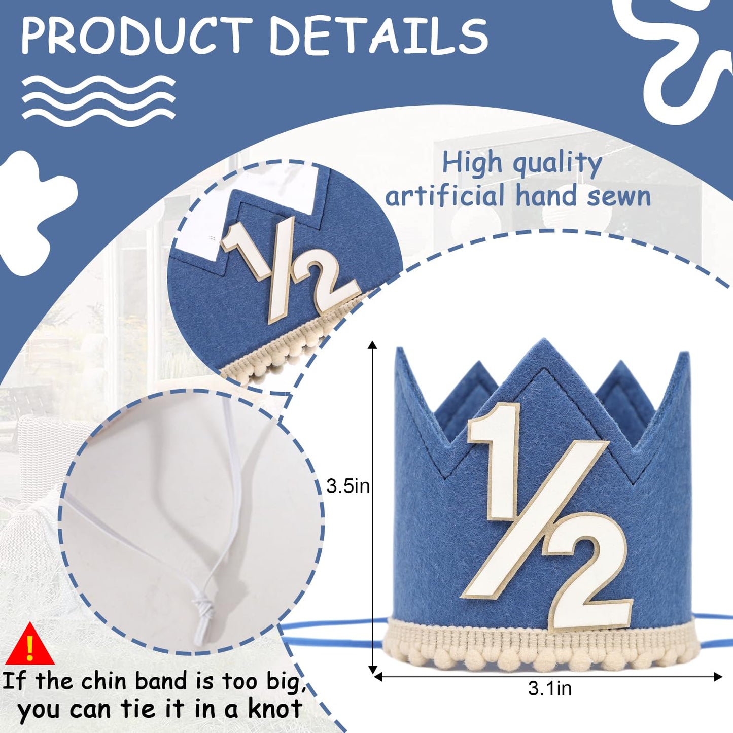 Simple Half Birthday Party Crown - Classic 1/2 Birthday Hat for Six Months Celebration,Unisex Photo Prop&Decorations