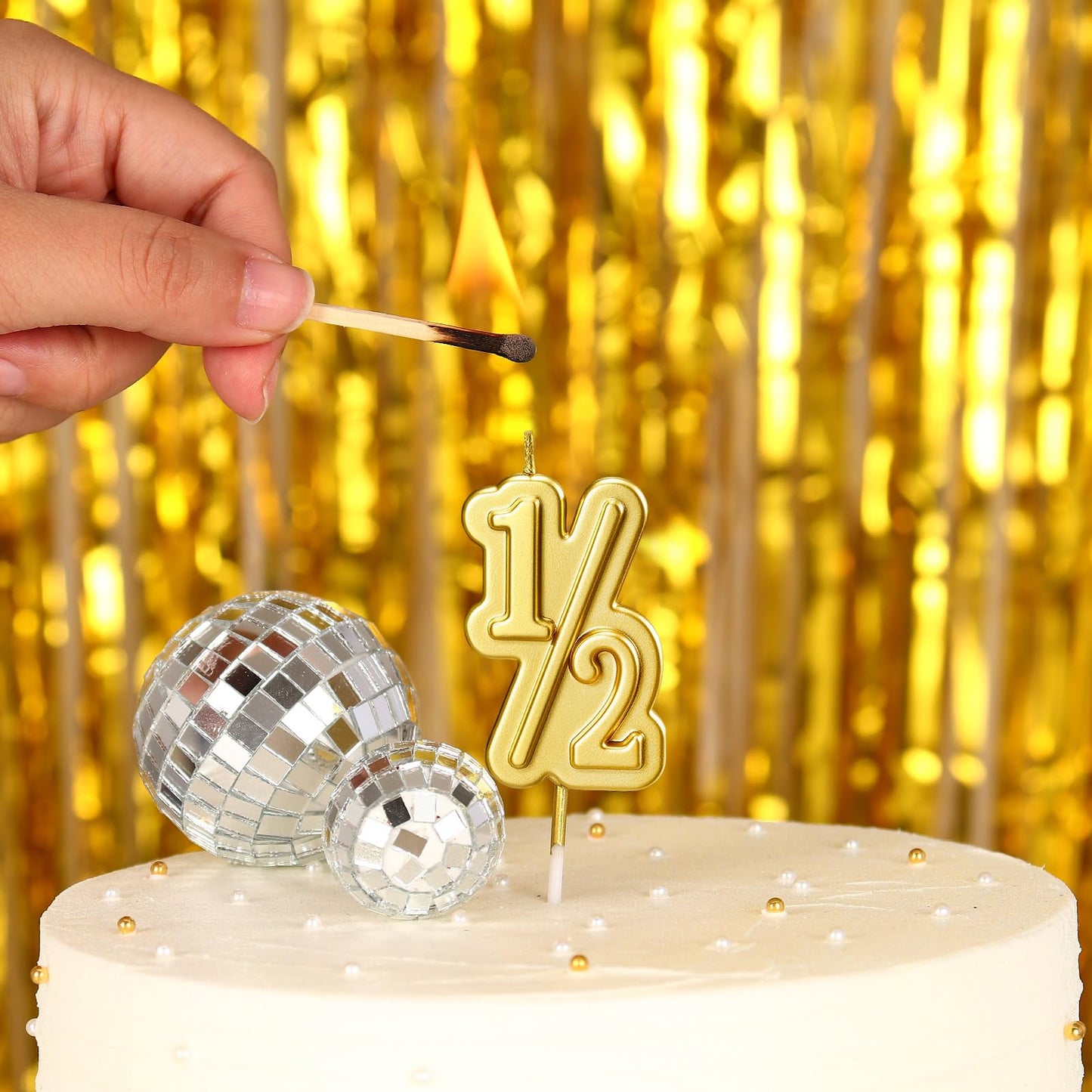 Half Year Birthday Candle, 1/2 Gold Number Birthday Candles, for Baby's Sixth Month Birthday Anniversary Celebration Party Decorations (Gold)