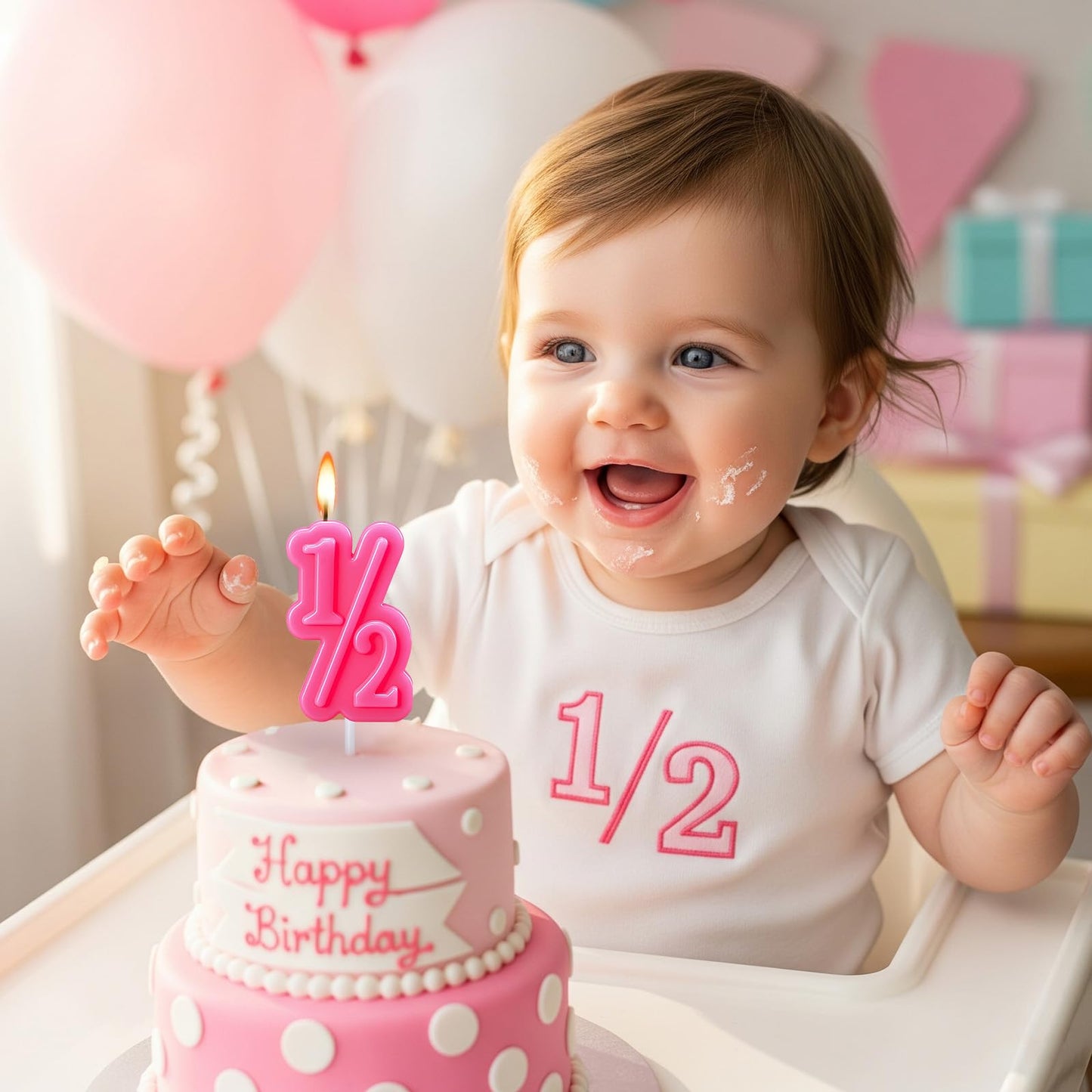 Half Year Birthday Candle, 1/2 Gold Number Birthday Candles, for Baby's Sixth Month Birthday Anniversary Celebration Party Decorations (Gold)