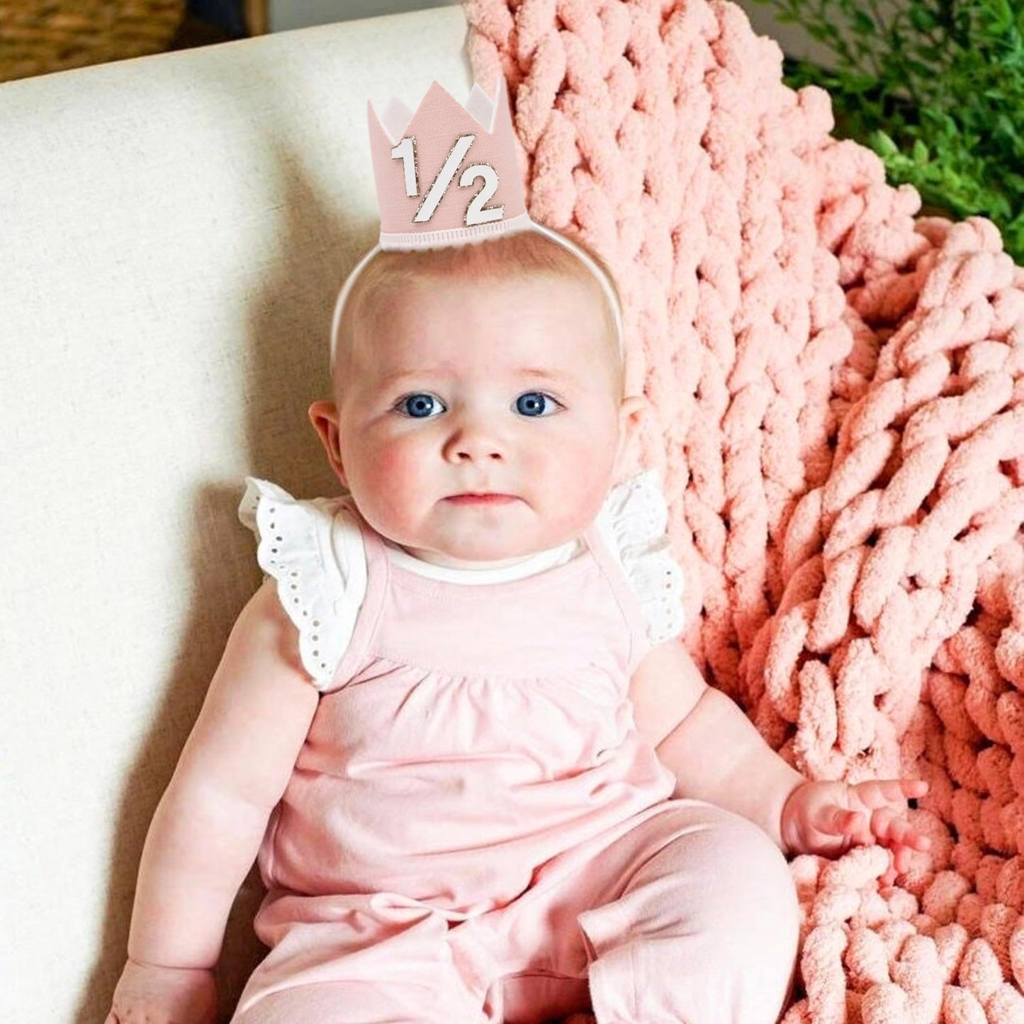 Simple Half Birthday Party Crown - Classic 1/2 Birthday Hat for Six Months Celebration,Unisex Photo Prop&Decorations